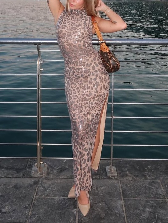 Meshki Dresses & Skirts - Meshki Leopard Print Maxi Dress with Side Slit